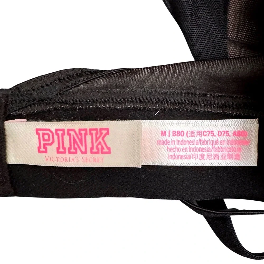 PINK Victoria's Secret Bralette Crushed Velvet Triangle Black Medium Y2K Lounge - Picture 4 of 10